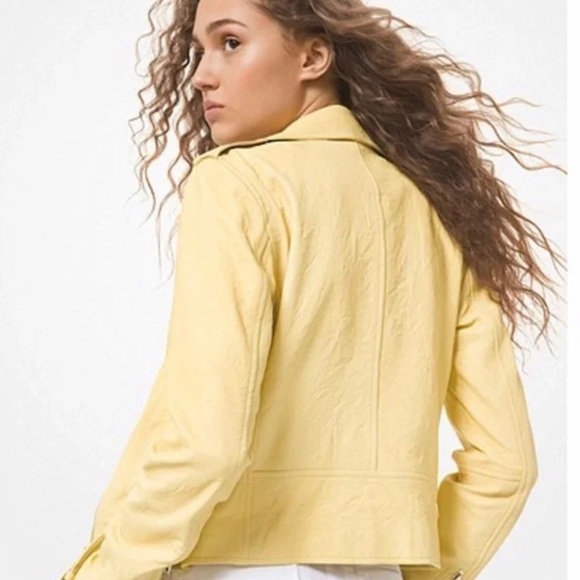 MICHAEL KORS Leather Moto Jacket Sunbeam Yellow - Picture 4 of 7
